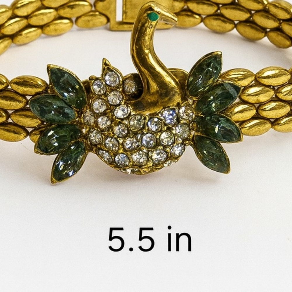 Vintage Gold-Tone Peacock Rhinestone Bracelet – 5.5 Inches